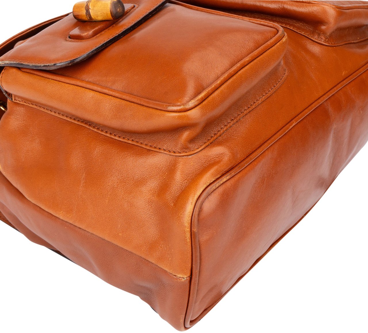 Gucci Gucci Brown Leather Bamboo Backpack Bruin