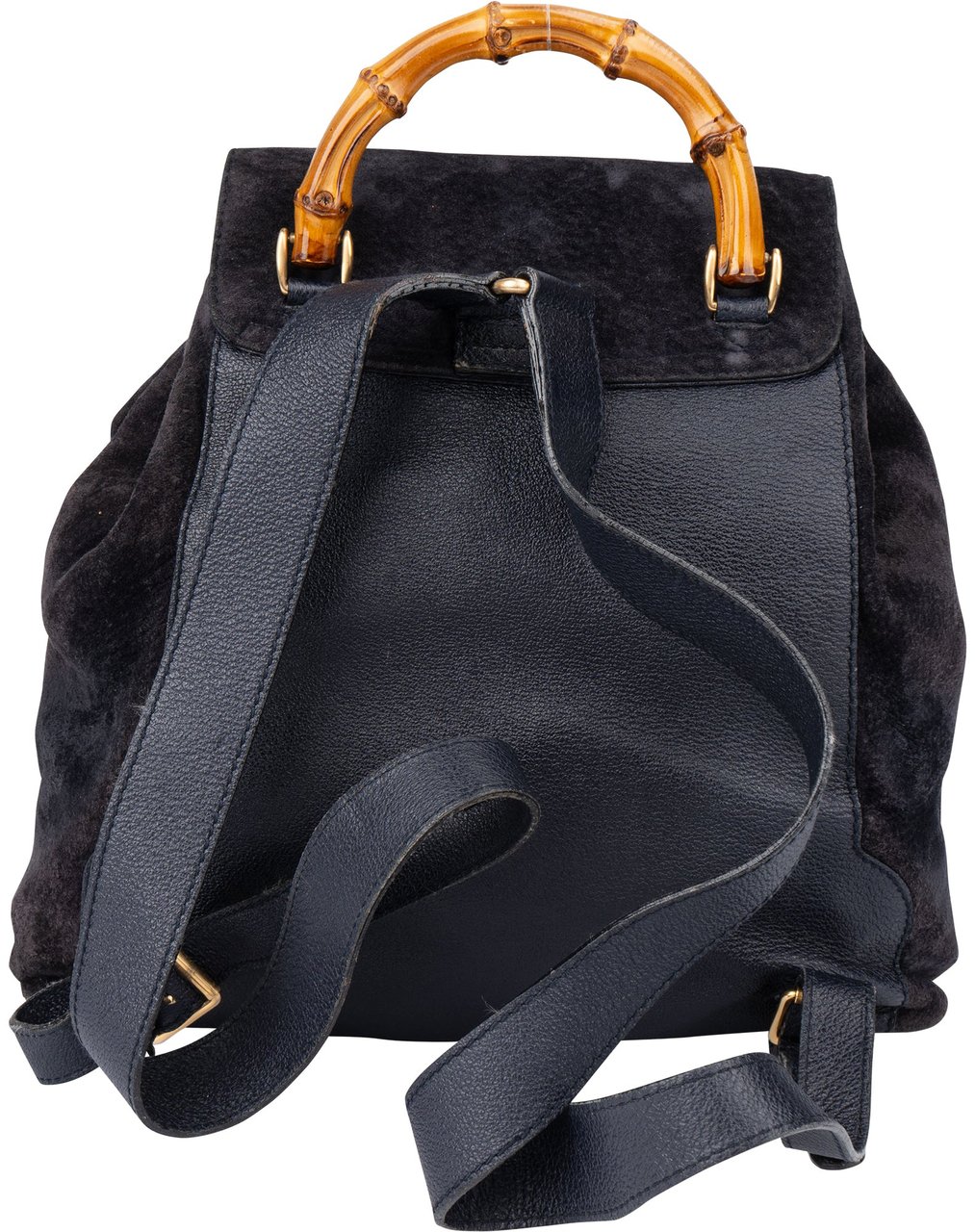Gucci Gucci Black Suede Bamboo Backpack Zwart