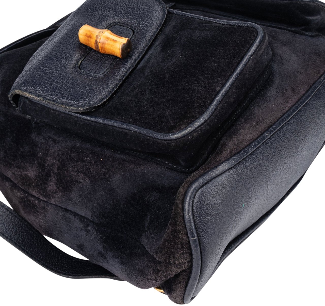 Gucci Gucci Black Suede Bamboo Backpack Zwart