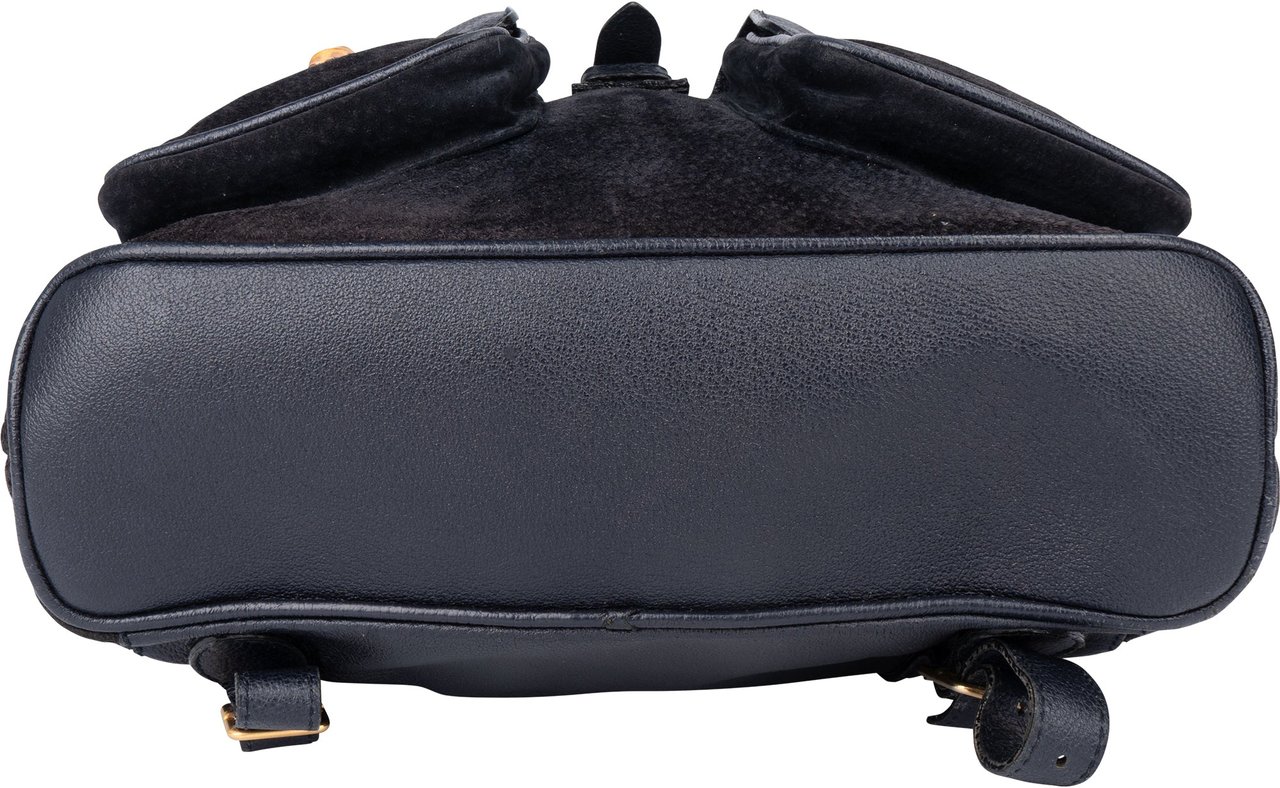 Gucci Gucci Black Suede Bamboo Backpack Zwart