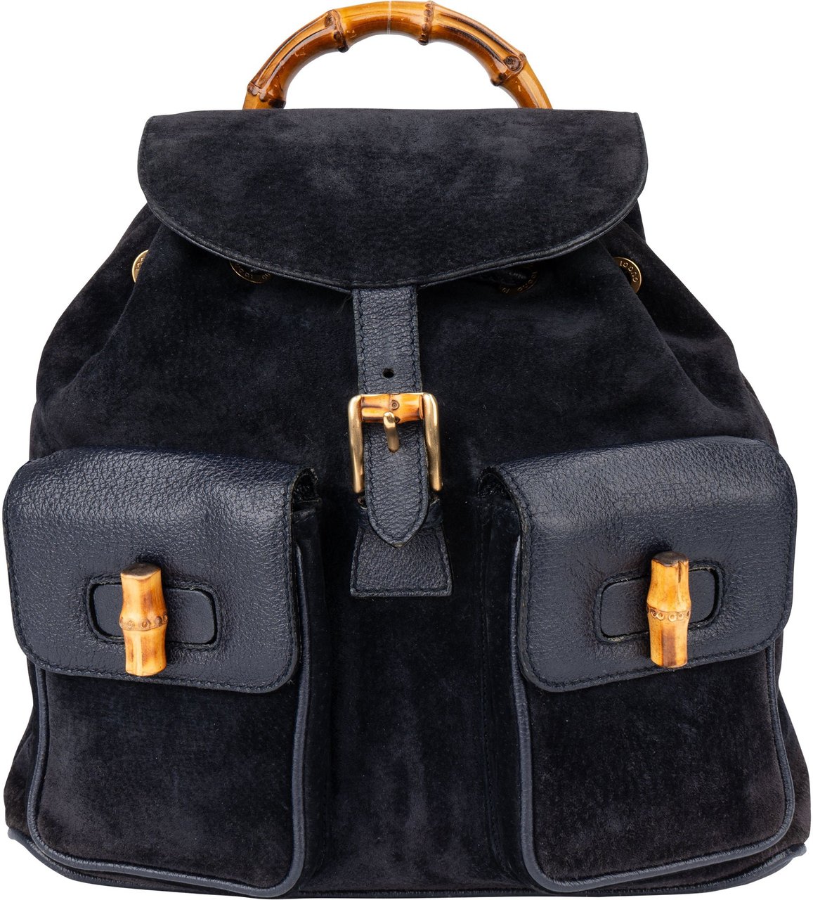 Gucci Gucci Black Suede Bamboo Backpack Zwart