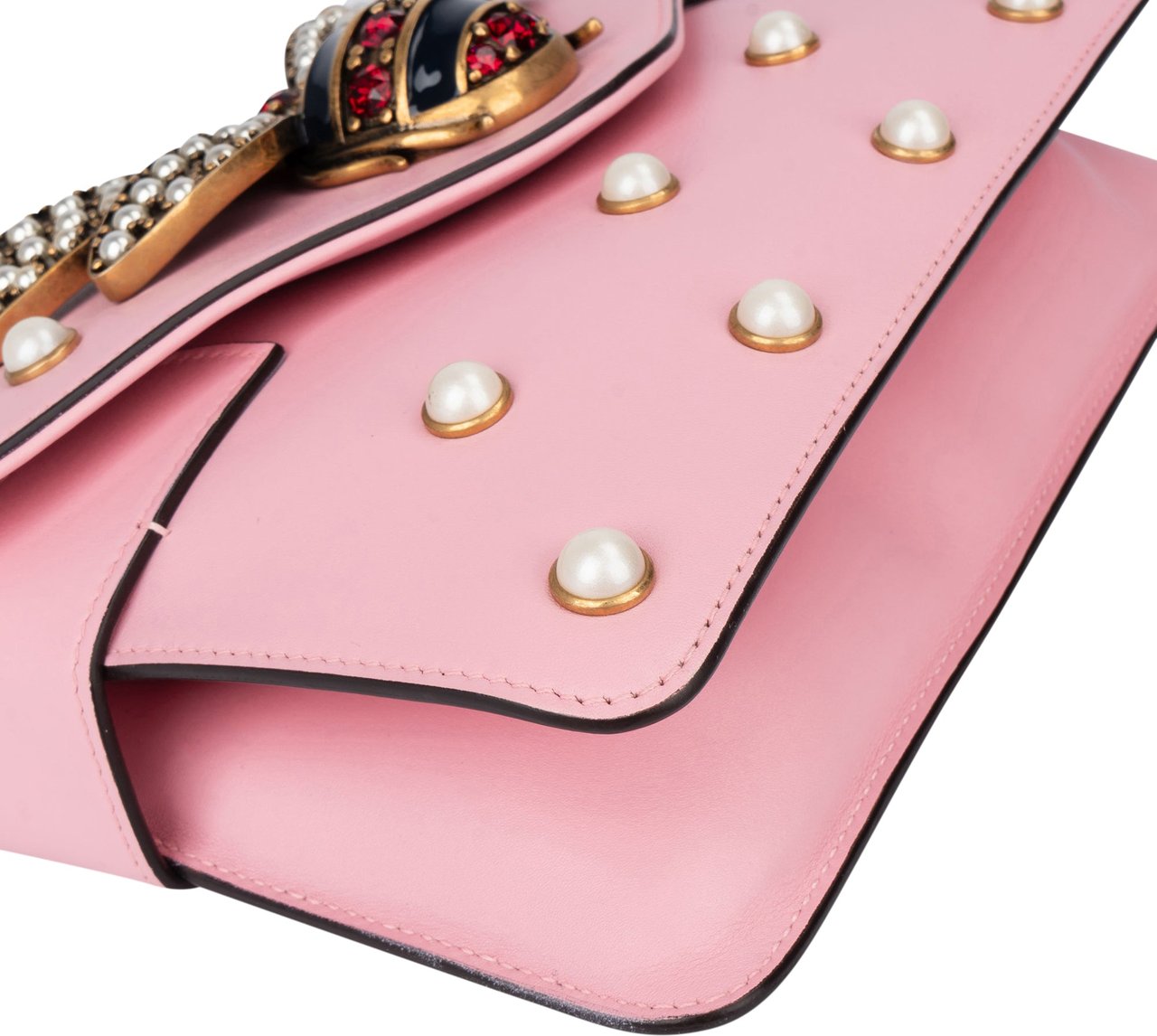 Gucci Gucci Pink Leather Queen Margaret Bee Crossbody Bag Roze