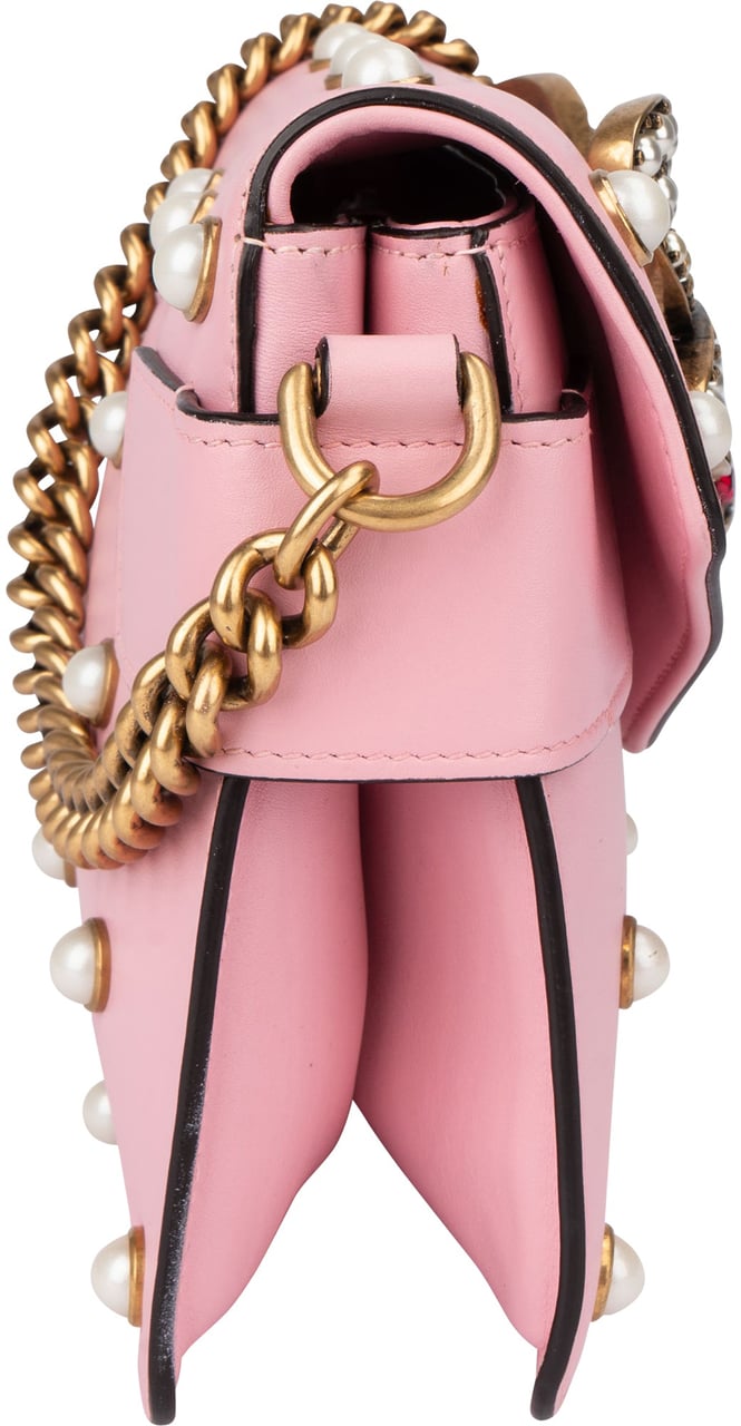 Gucci Gucci Pink Leather Queen Margaret Bee Crossbody Bag Roze