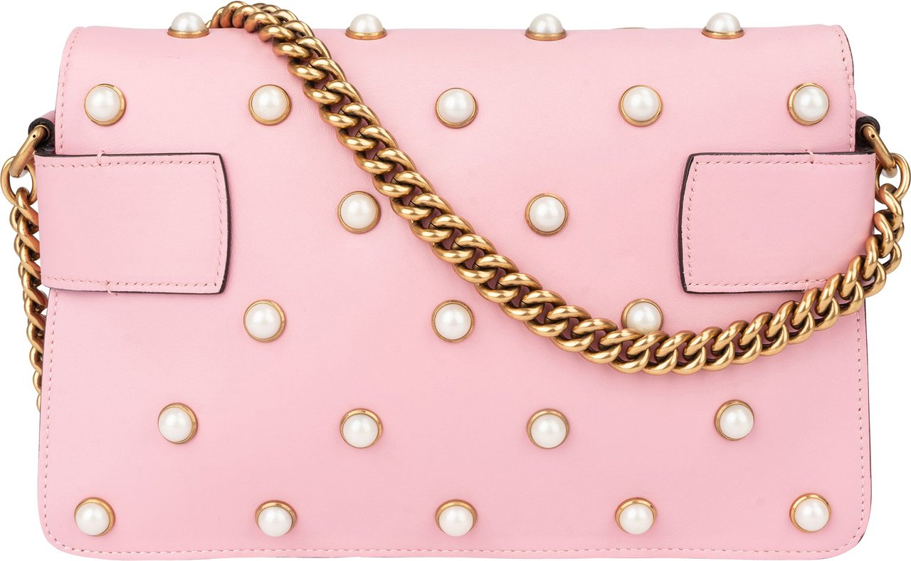Gucci Gucci Pink Leather Queen Margaret Bee Crossbody Bag Roze