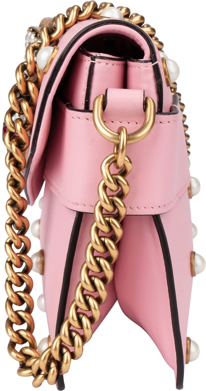Gucci Gucci Pink Leather Queen Margaret Bee Crossbody Bag Roze