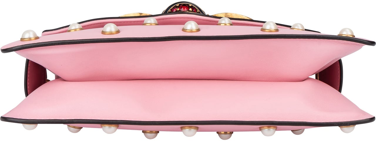 Gucci Gucci Pink Leather Queen Margaret Bee Crossbody Bag Roze
