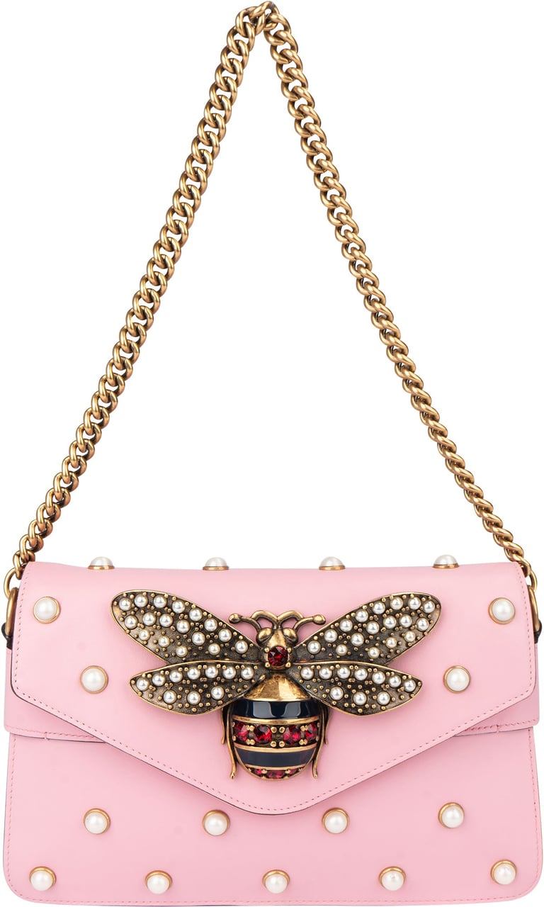 Gucci Gucci Pink Leather Queen Margaret Bee Crossbody Bag Roze