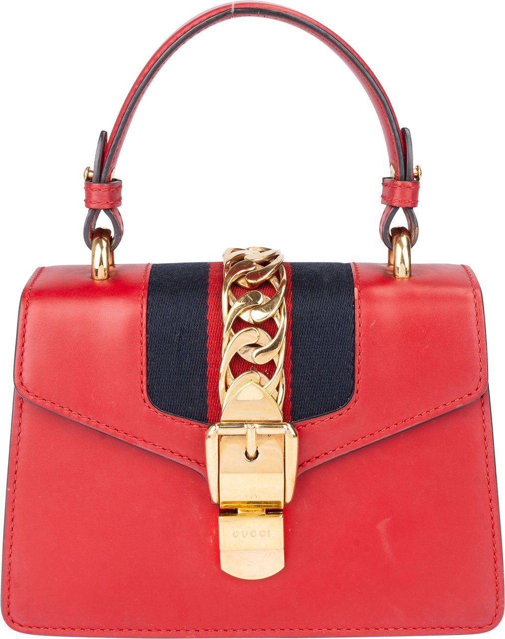 Gucci Gucci Red Leather Small Sylvie Handbag Rood