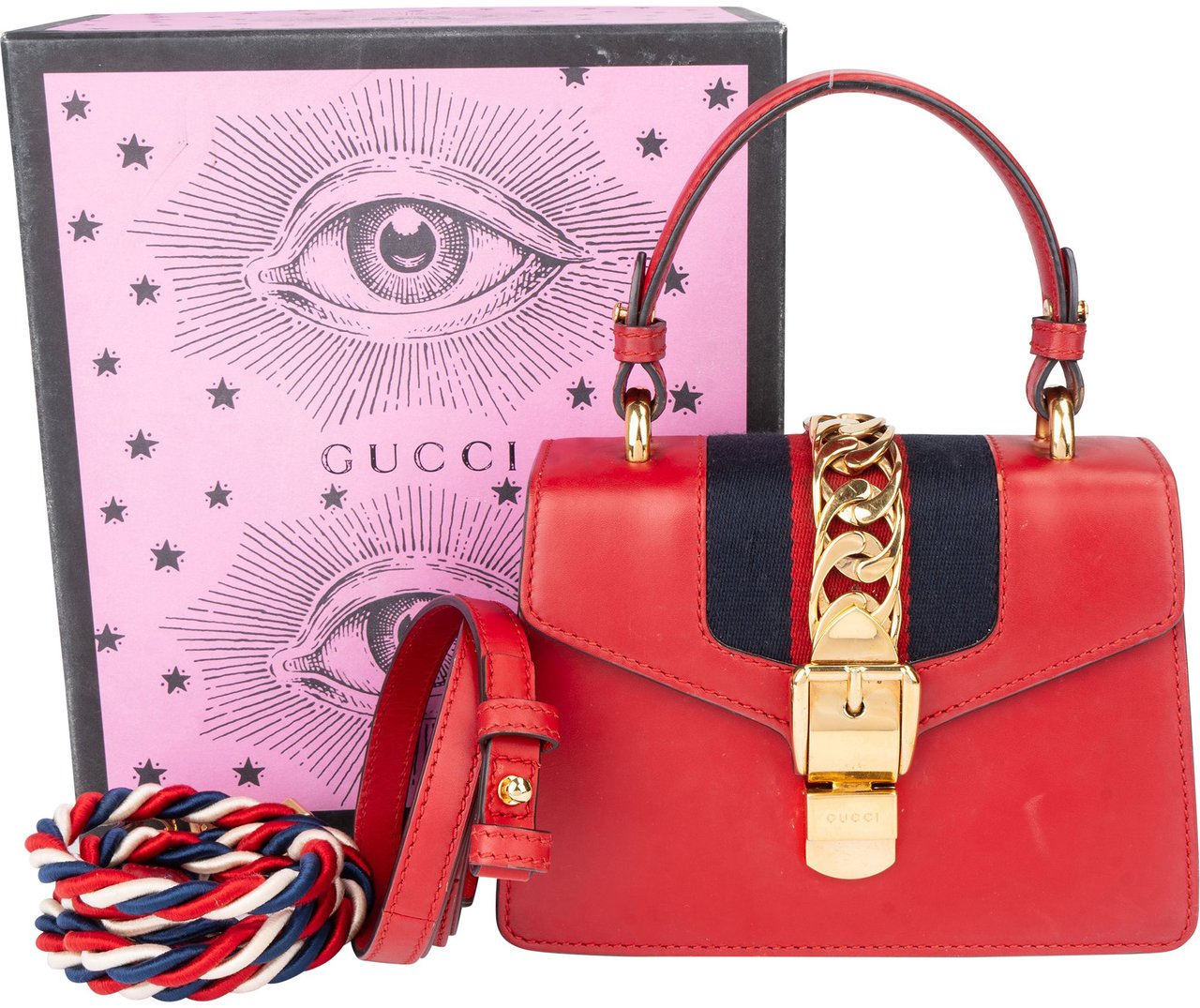 Gucci Gucci Red Leather Small Sylvie Handbag Rood