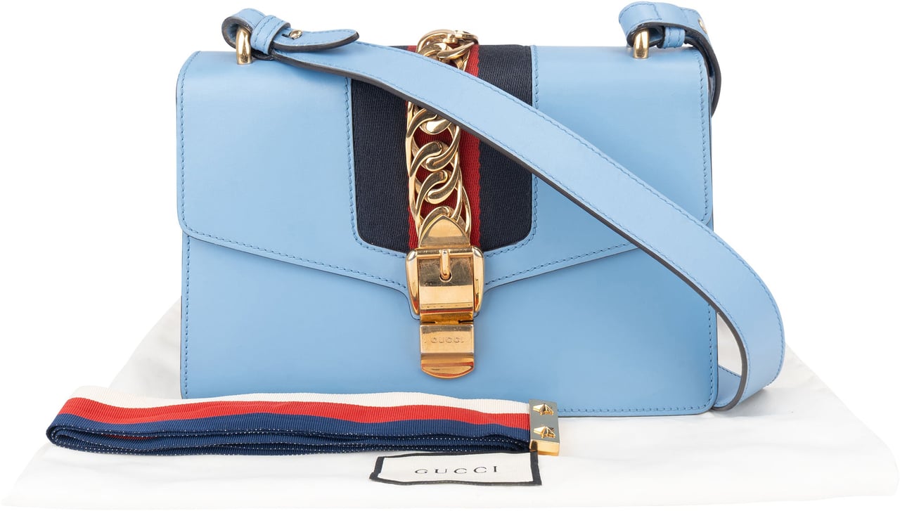 Gucci Gucci Blue Leather Sylvie Shoulder Bag Blauw
