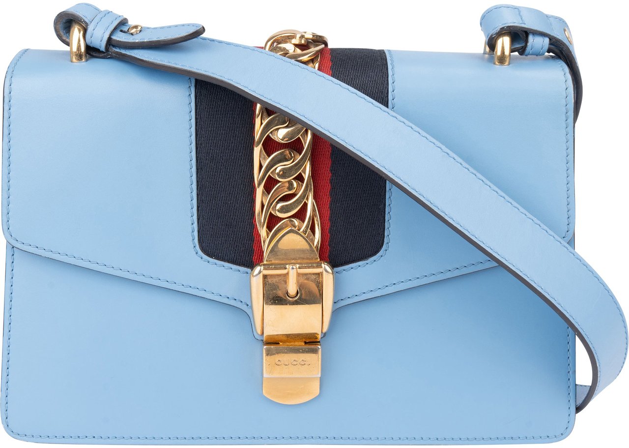 Gucci Gucci Blue Leather Sylvie Shoulder Bag Blauw