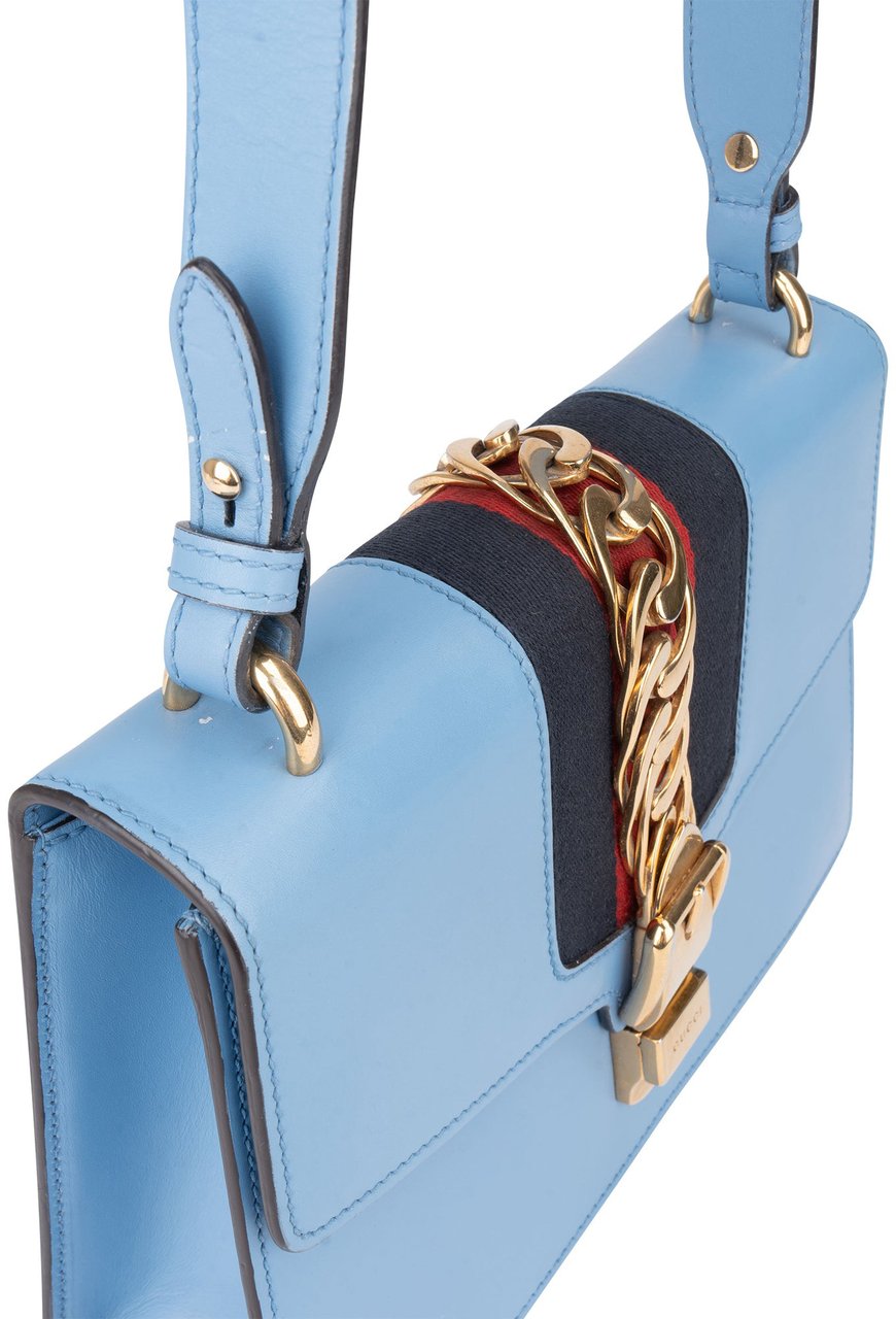 Gucci Gucci Blue Leather Sylvie Shoulder Bag Blauw