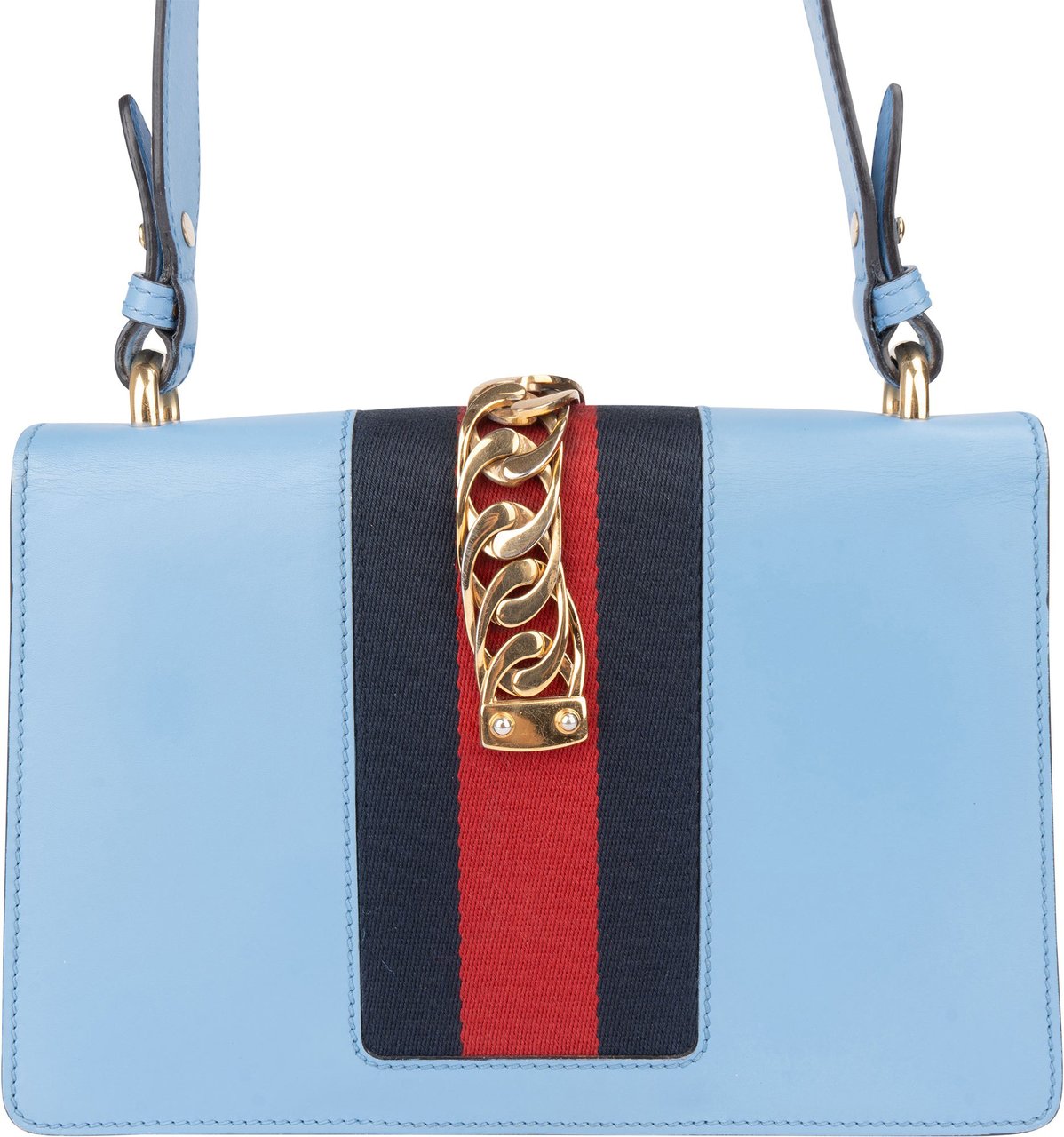 Gucci Gucci Blue Leather Sylvie Shoulder Bag Blauw