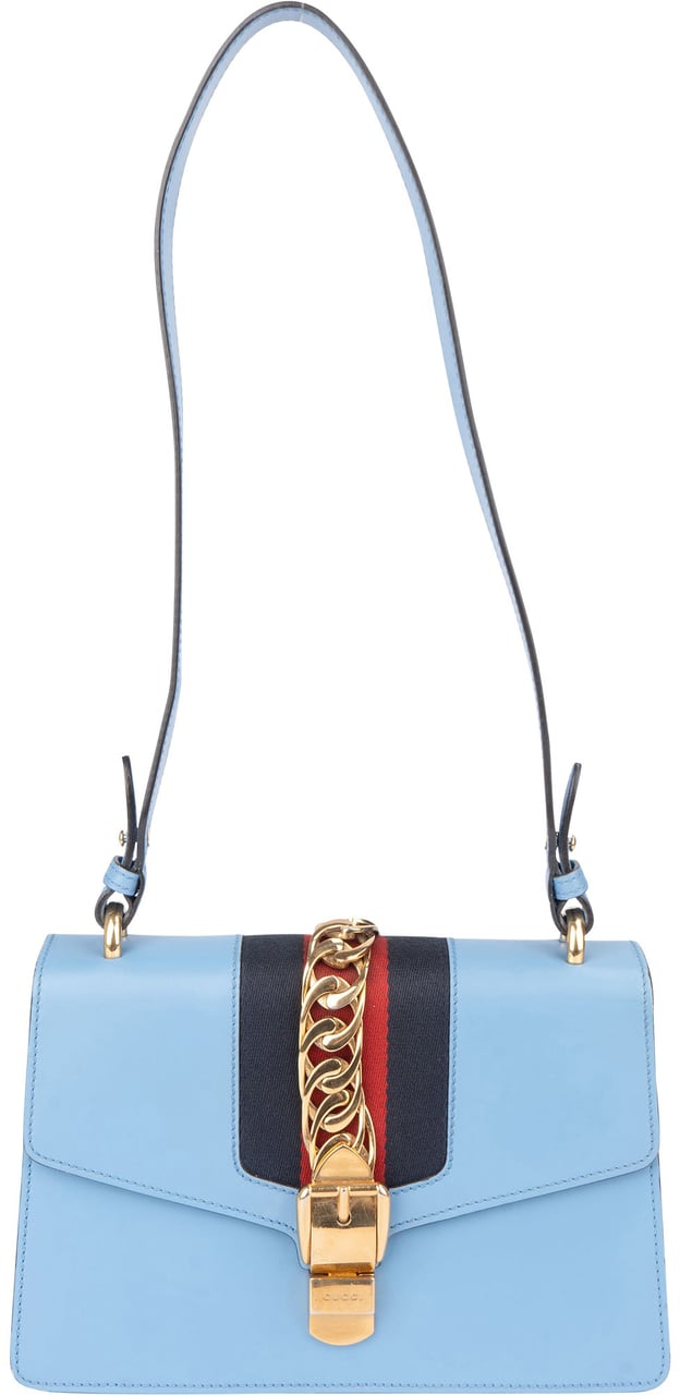 Gucci Gucci Blue Leather Sylvie Shoulder Bag Blauw