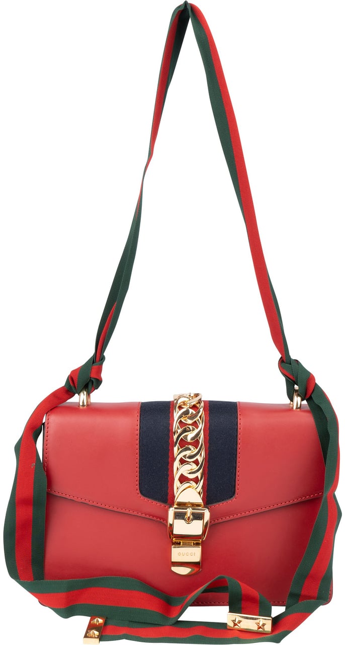 Gucci Gucci Red Leather Sylvie Shoulder Bag Rood