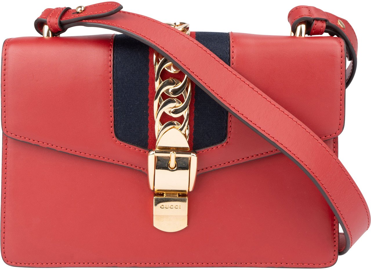 Gucci Gucci Red Leather Sylvie Shoulder Bag Rood
