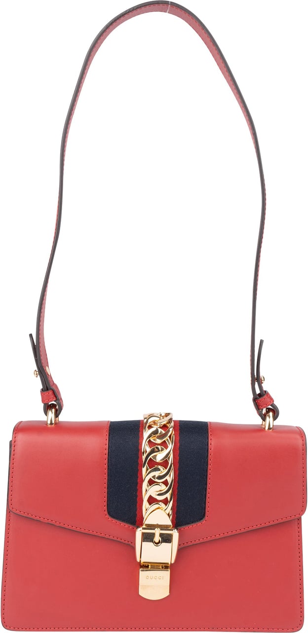 Gucci Gucci Red Leather Sylvie Shoulder Bag Rood