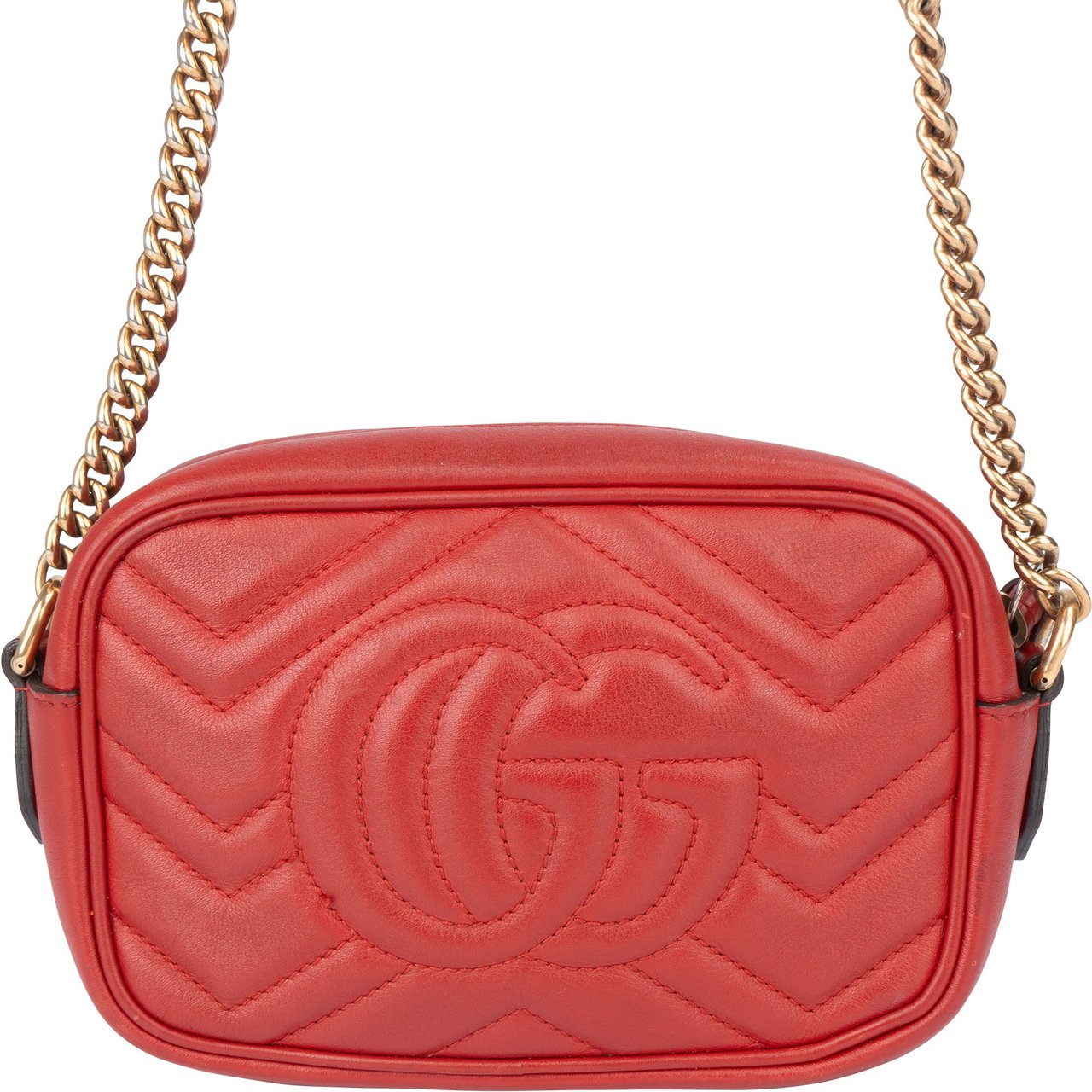 Gucci Gucci Red Leather GG Marmont Crossbody Bag Rood