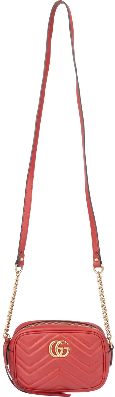 Gucci Gucci Red Leather GG Marmont Crossbody Bag Rood