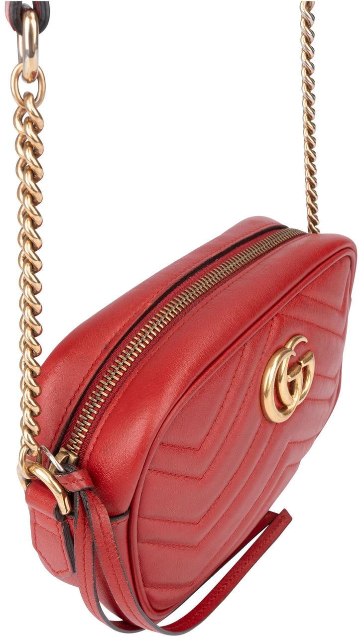 Gucci Gucci Red Leather GG Marmont Crossbody Bag Rood