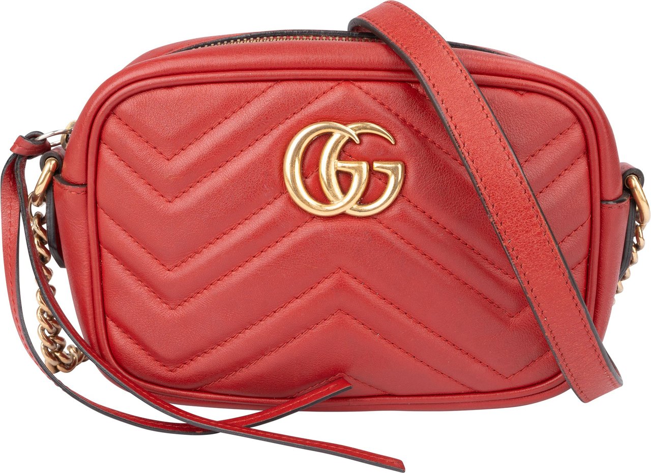 Gucci Gucci Red Leather GG Marmont Crossbody Bag Rood