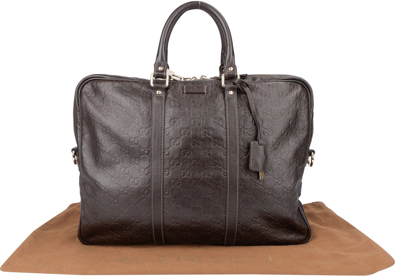Gucci Gucci Leather GG Monogram Business Handbag Bruin