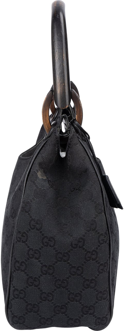 Gucci Gucci GG Monogram Wood Handle Handbag Zwart