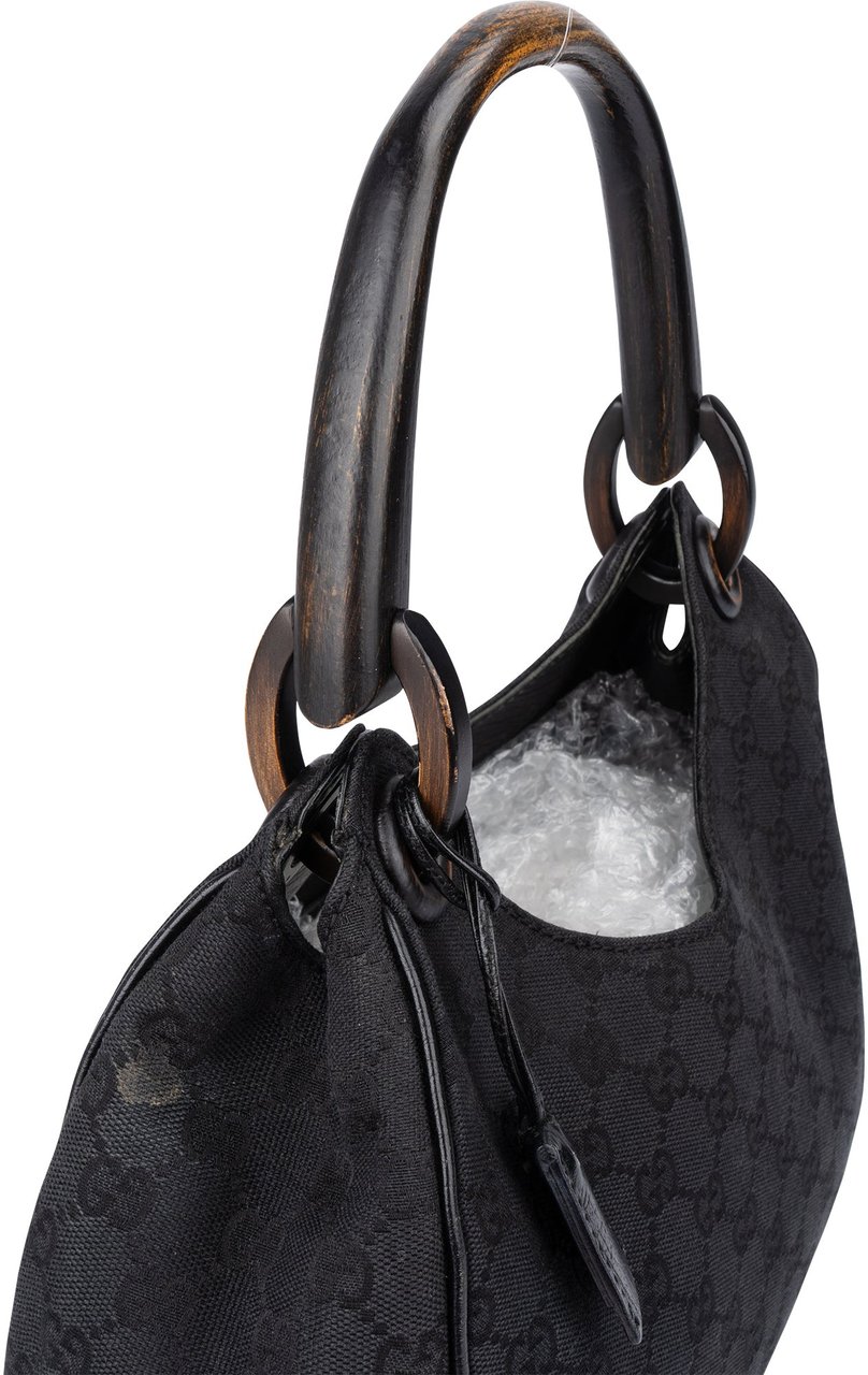 Gucci Gucci GG Monogram Wood Handle Handbag Zwart