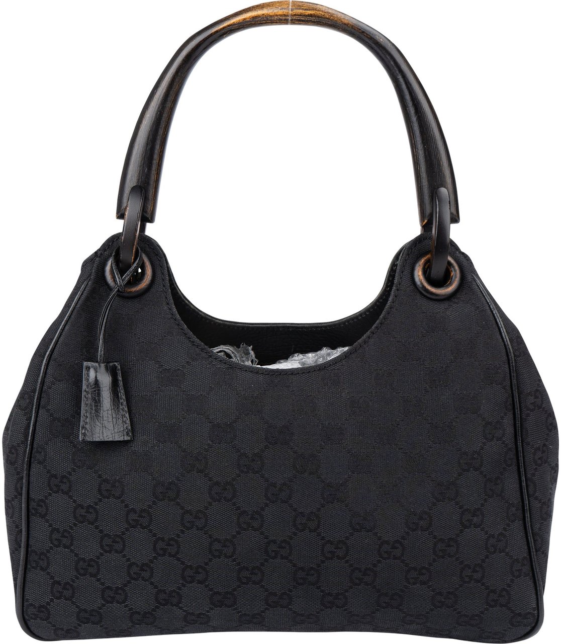 Gucci Gucci GG Monogram Wood Handle Handbag Zwart