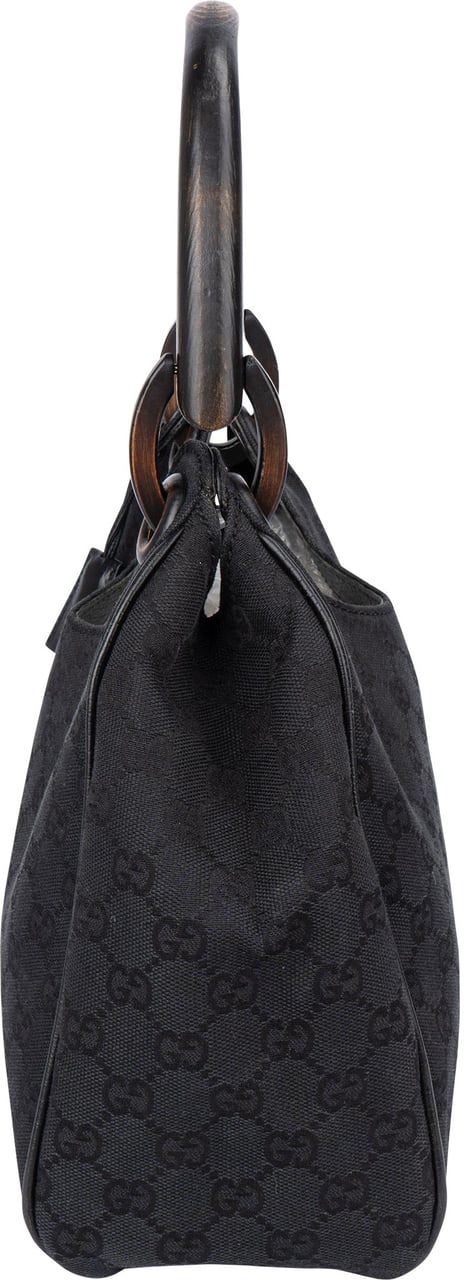 Gucci Gucci GG Monogram Wood Handle Handbag Zwart