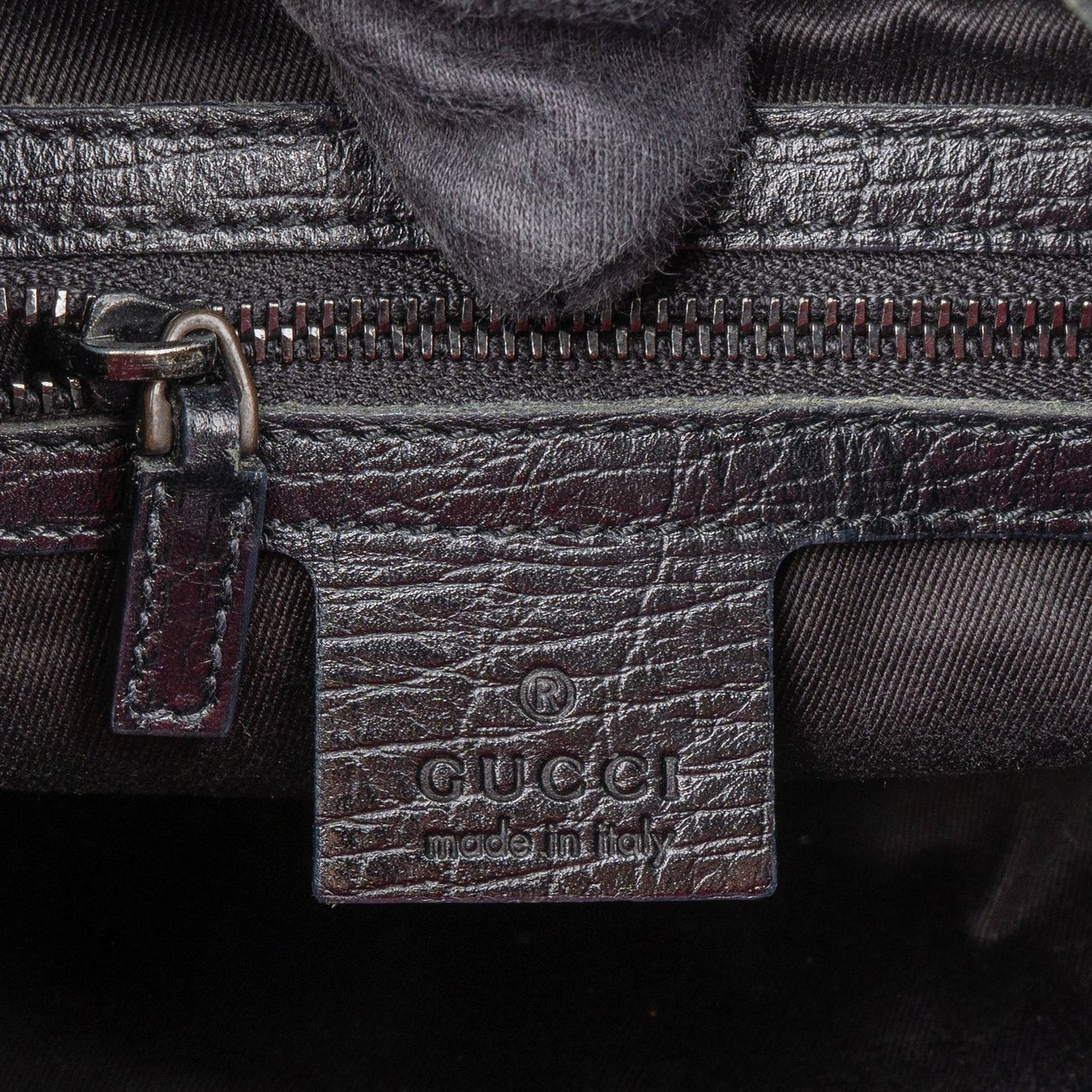 Gucci Gucci GG Monogram Wood Handle Handbag Zwart