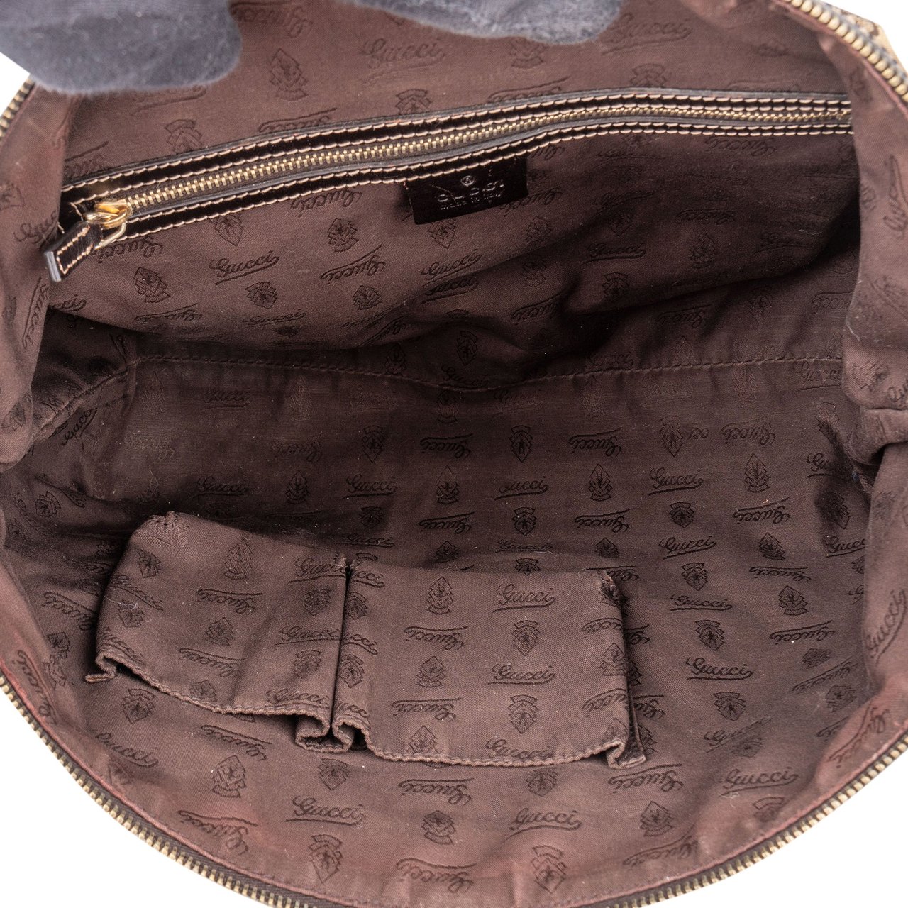 Gucci Gucci GG Monogram Horsebit Handbag Bruin