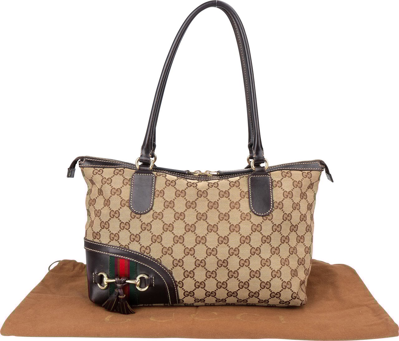 Gucci Gucci GG Monogram Horsebit Handbag Bruin
