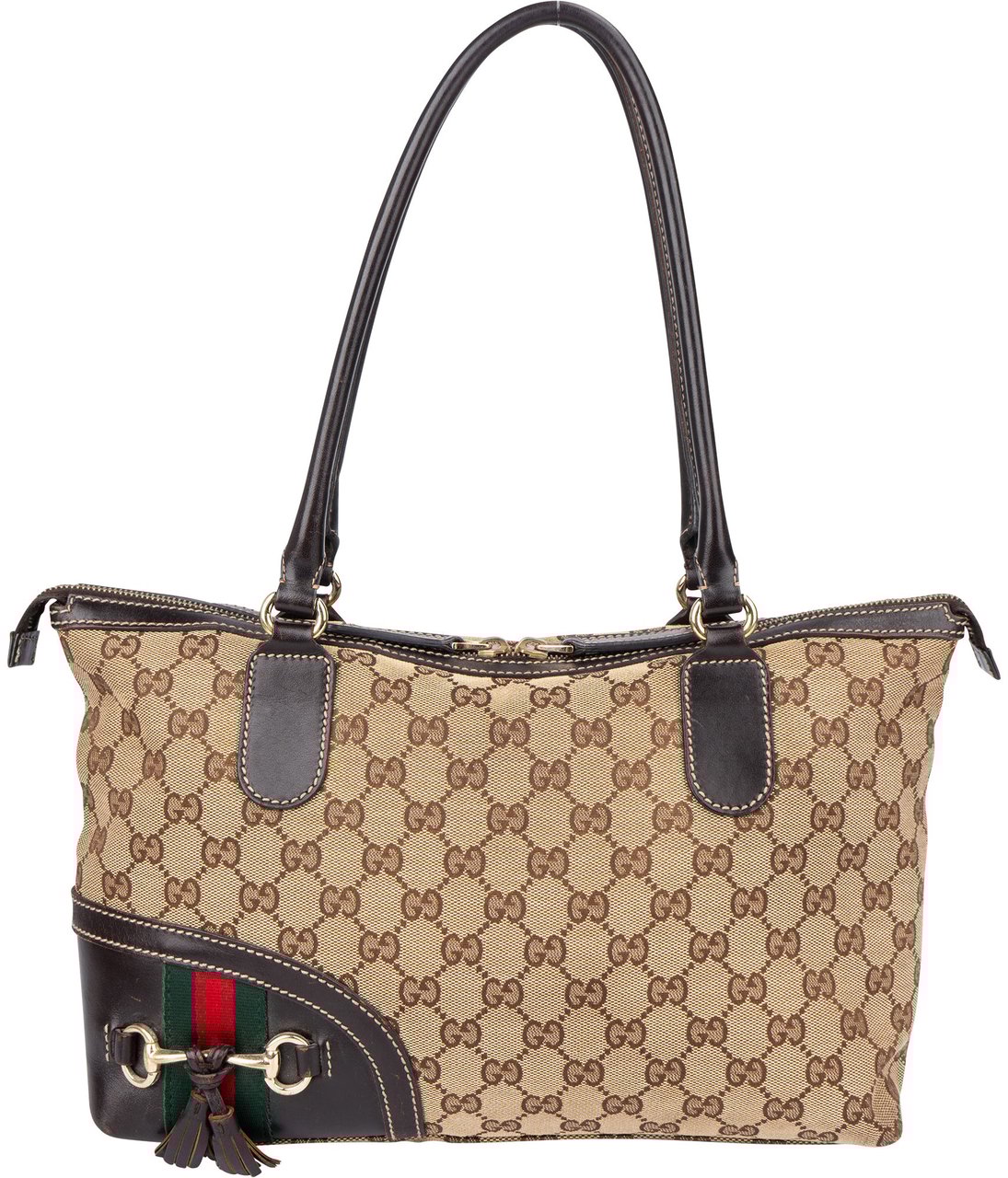 Gucci Gucci GG Monogram Horsebit Handbag Bruin