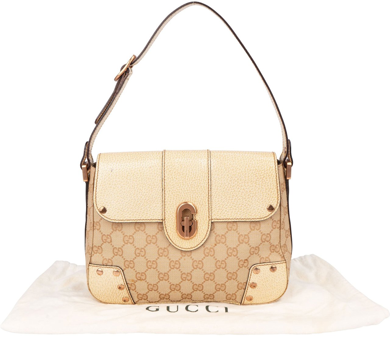 Gucci Gucci GG Monogram Turnlock Handbag Bruin