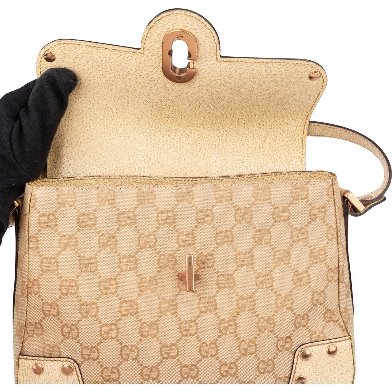 Gucci Gucci GG Monogram Turnlock Handbag Bruin