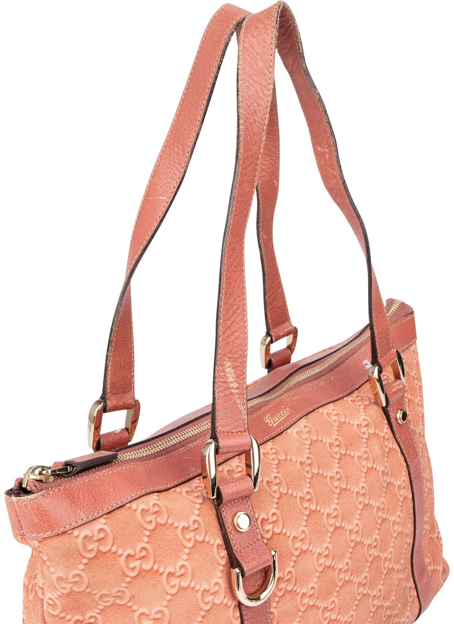 Gucci Pink Suede Monogram Abbey Handbag Roze