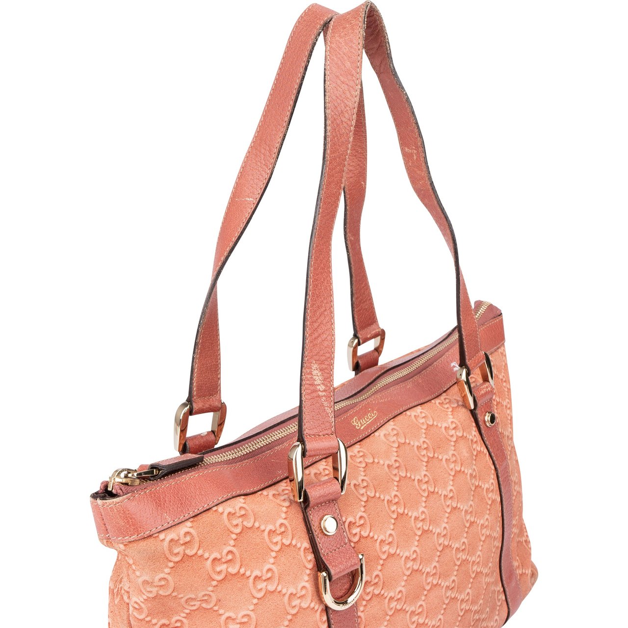 Gucci Gucci Pink Suede Monogram Abbey Handbag Roze