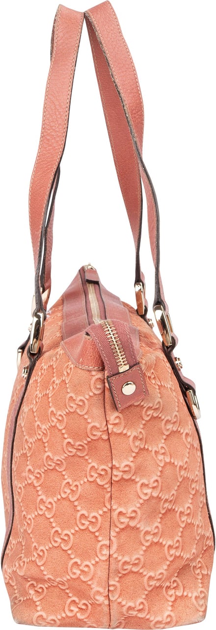 Gucci Pink Suede Monogram Abbey Handbag Roze