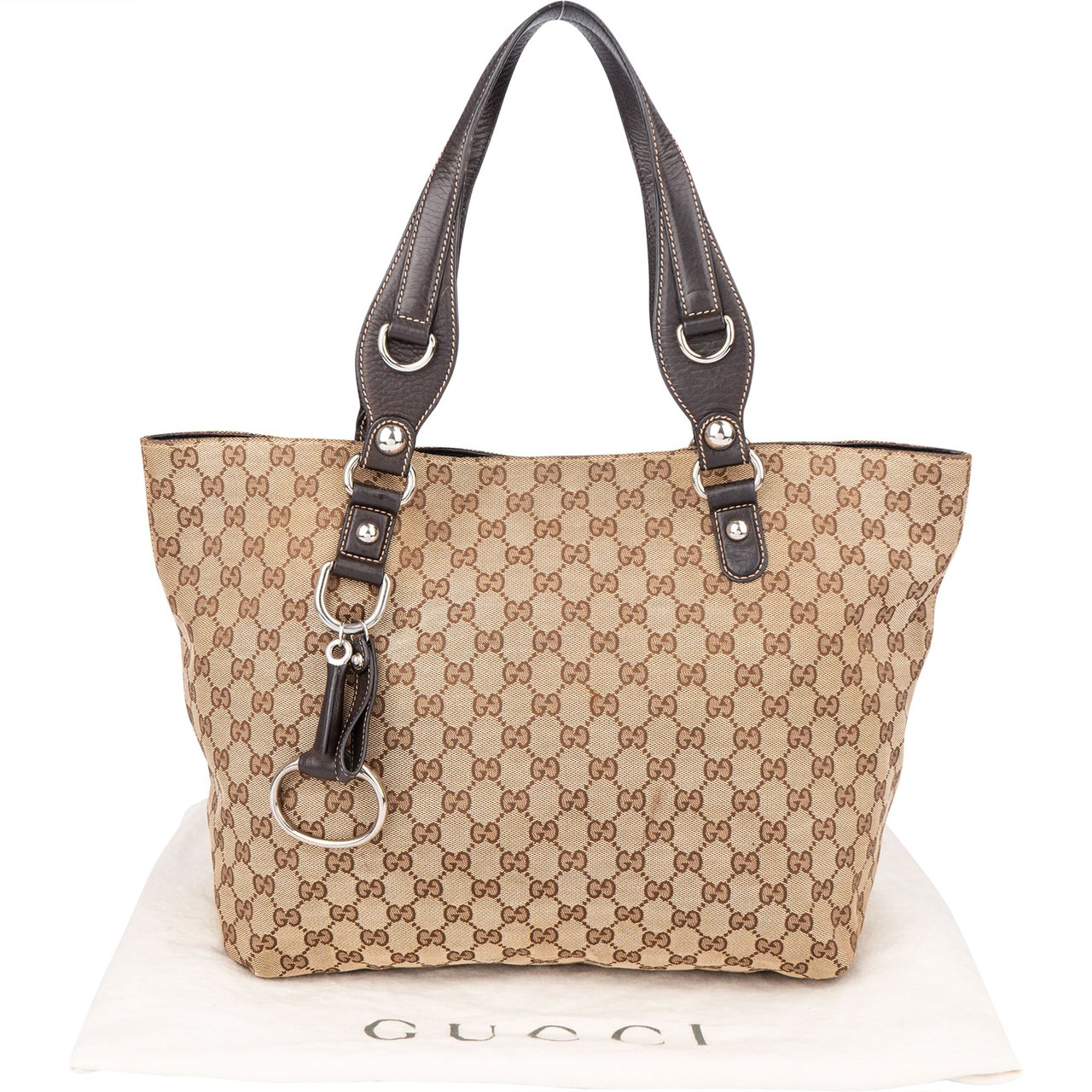 Gucci GG Monogram Horsebit Handbag Bruin