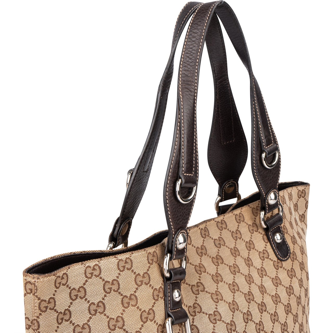 Gucci Gucci GG Monogram Horsebit Handbag Bruin