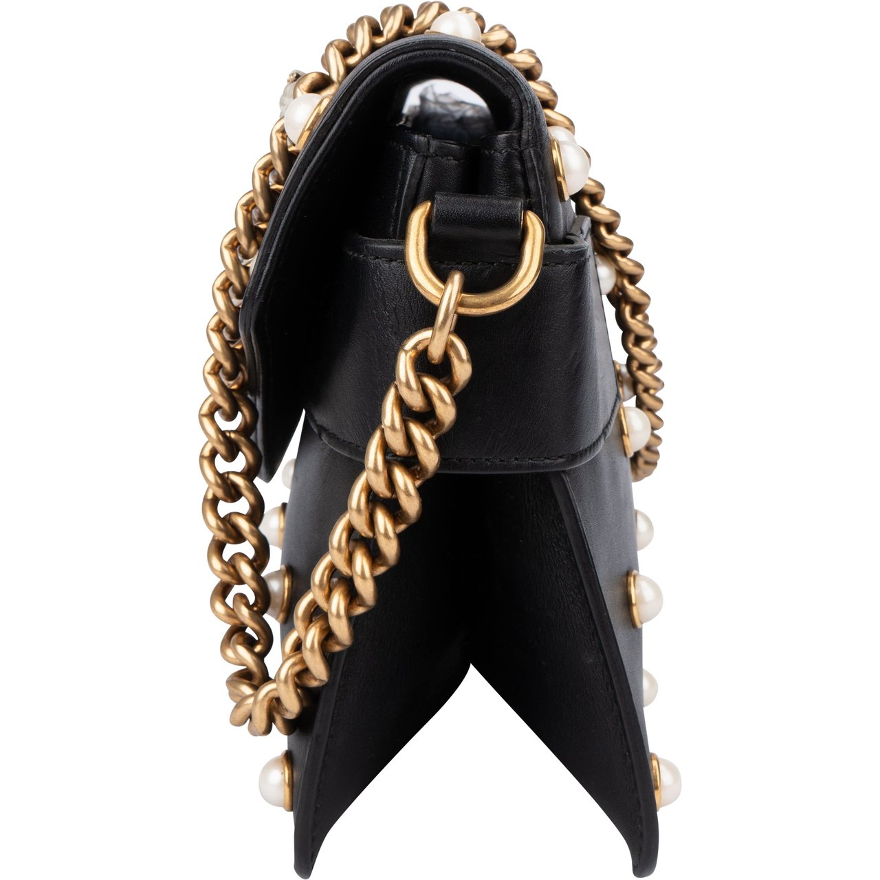 Gucci Gucci Black Leather Queen Margret Bee Crossbody Bag Zwart
