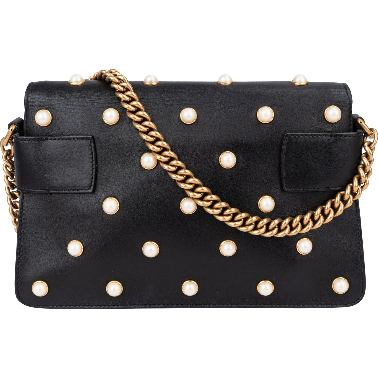 Gucci Gucci Black Leather Queen Margret Bee Crossbody Bag Zwart