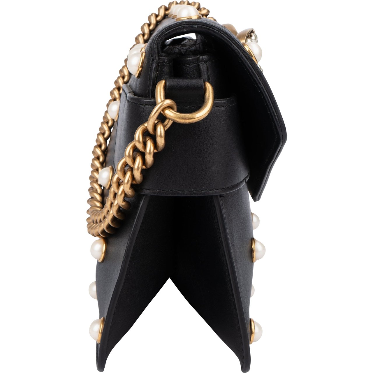 Gucci Gucci Black Leather Queen Margret Bee Crossbody Bag Zwart