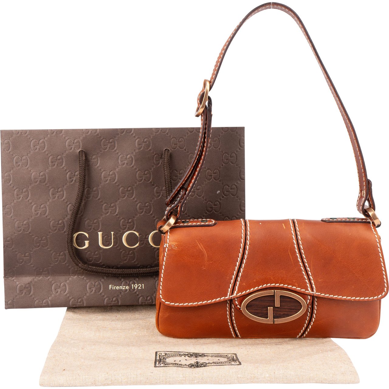 Gucci Gucci Brown Leather GG Buckle Mini Shoulder Bag Bruin