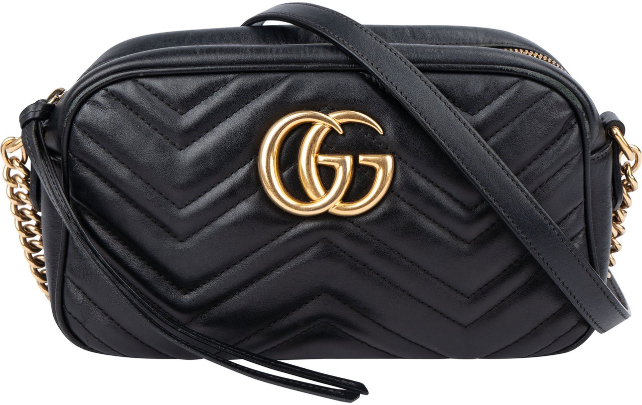 Gucci Gucci Chevron Leather GG Marmont Crossbody Bag Zwart