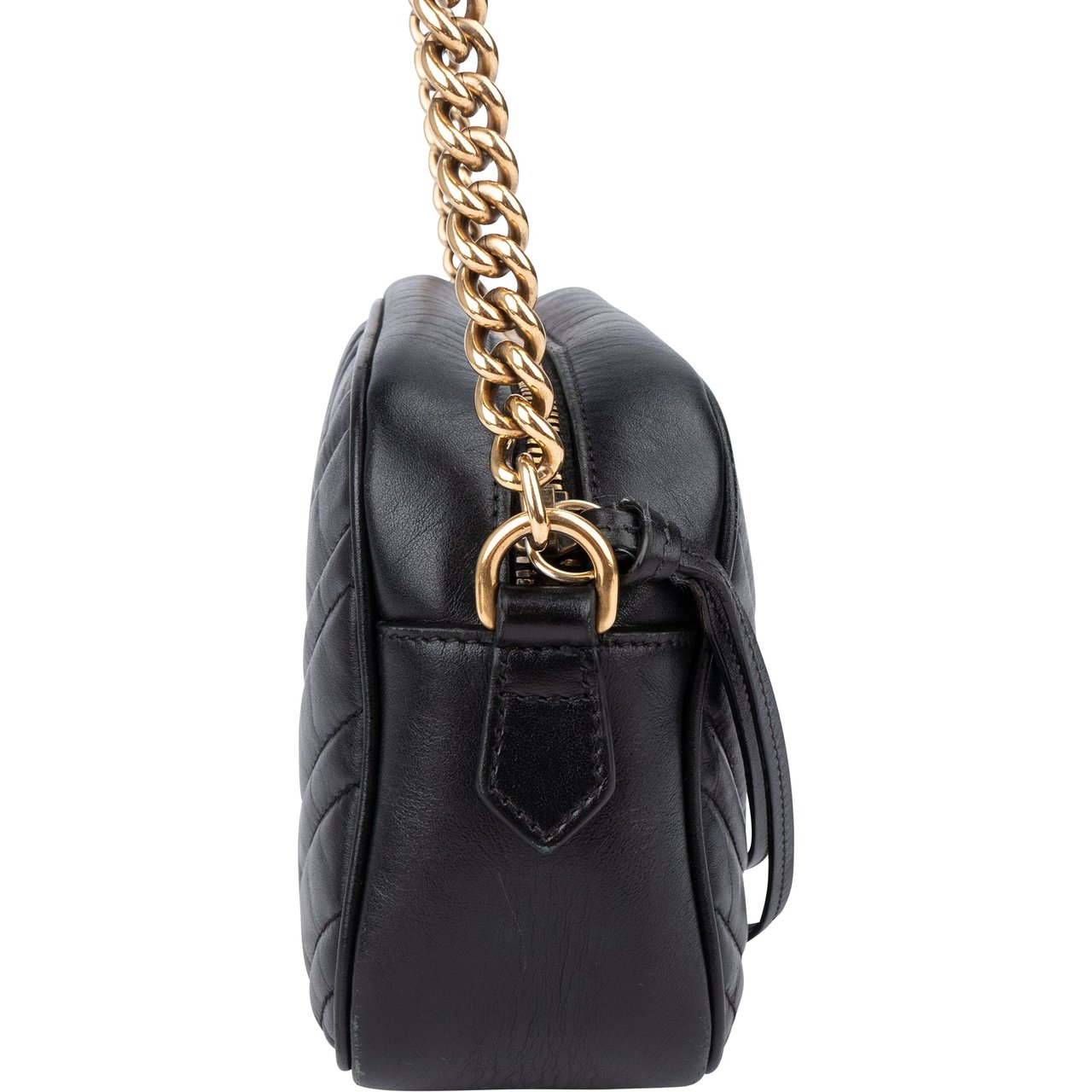 Gucci Gucci Chevron Leather GG Marmont Crossbody Bag Zwart