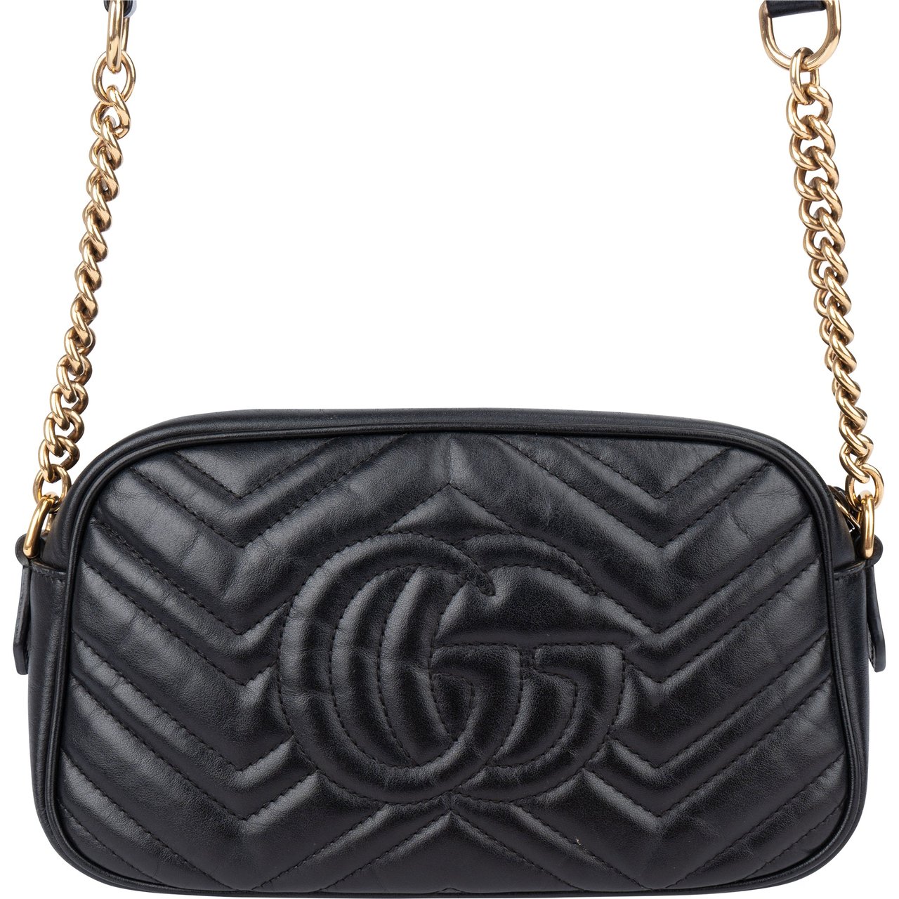 Gucci Gucci Chevron Leather GG Marmont Crossbody Bag Zwart