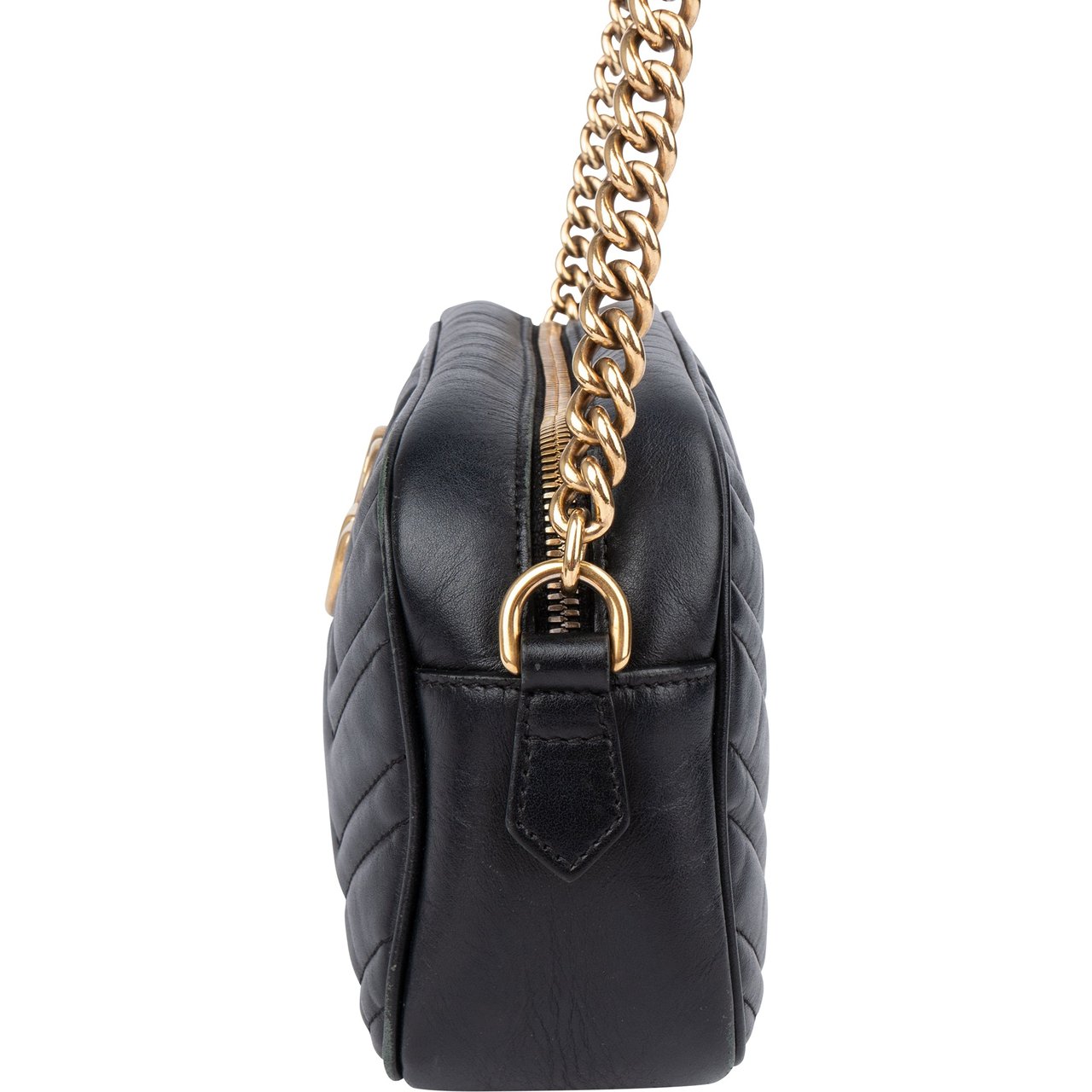 Gucci Gucci Chevron Leather GG Marmont Crossbody Bag Zwart