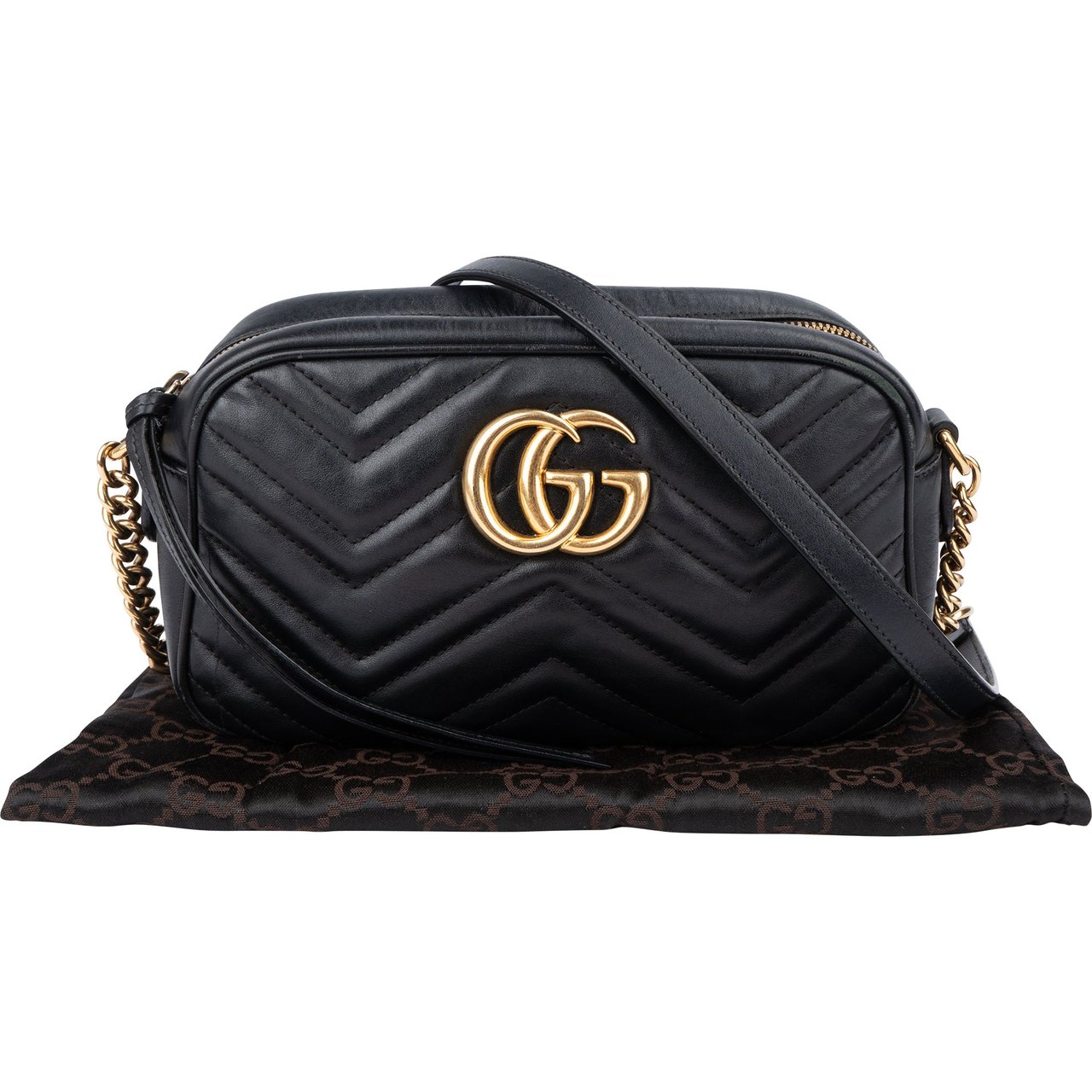 Gucci Gucci Chevron Leather GG Marmont Crossbody Bag Zwart